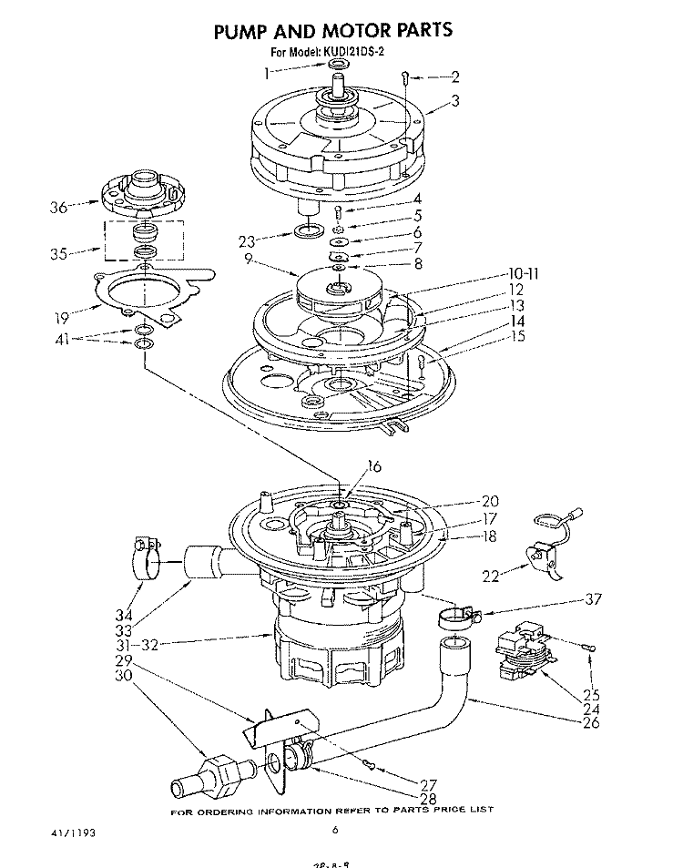 PUMP AND MOTOR Diagram and Parts List for KUDI21DS2  KitchenAid Dishwasher