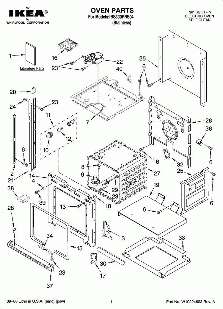 OVEN PARTS Diagram and Parts List for IBS330PRS04  Whirlpool Wall Oven