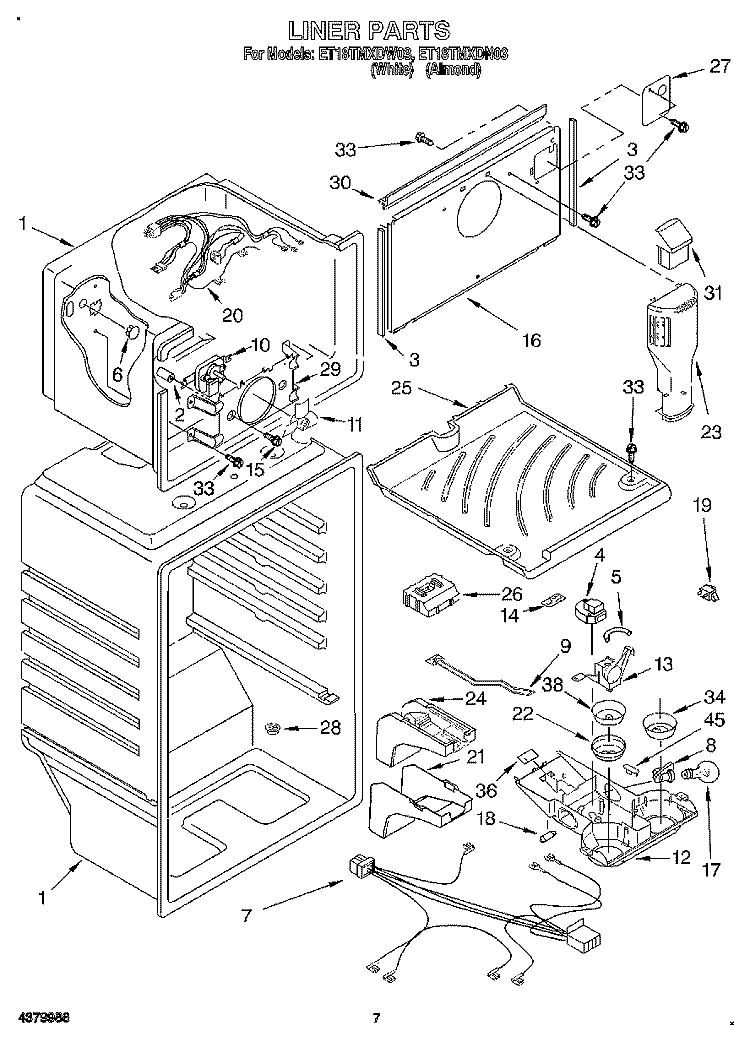 LINER Diagram and Parts List for ET18TMXDW03  Whirlpool Refrigerator