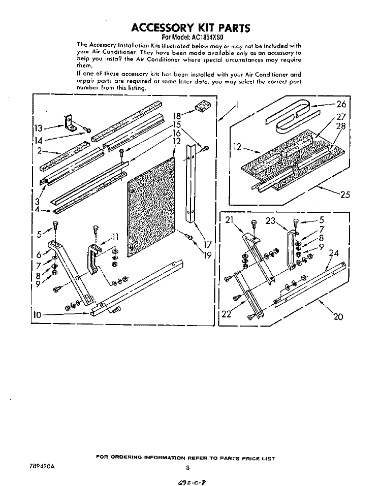 ACCESSORY KIT Diagram and Parts List for AC1854XS0  Whirlpool Air Conditioner