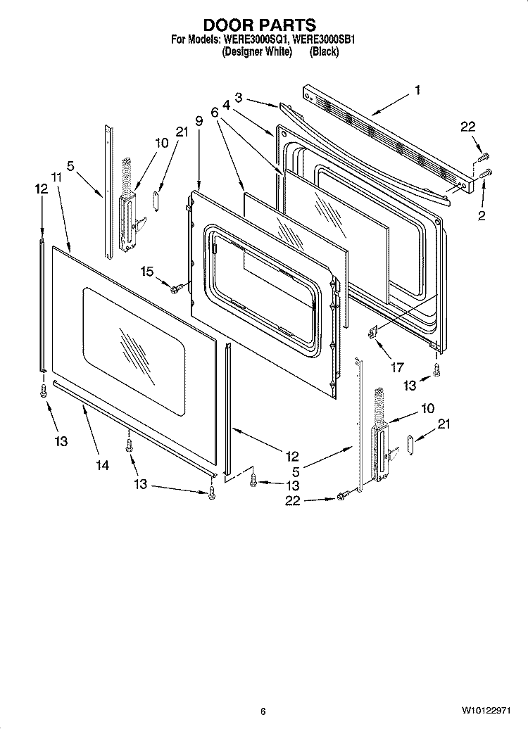DOOR PARTS, OPTIONAL PARTS Diagram and Parts List for WERE3000SB1  Whirlpool Range