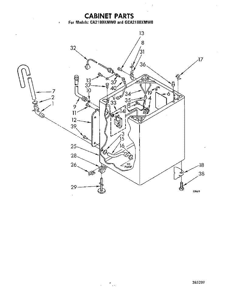 CABINET Diagram and Parts List for CA2180XMW0  Whirlpool Washer