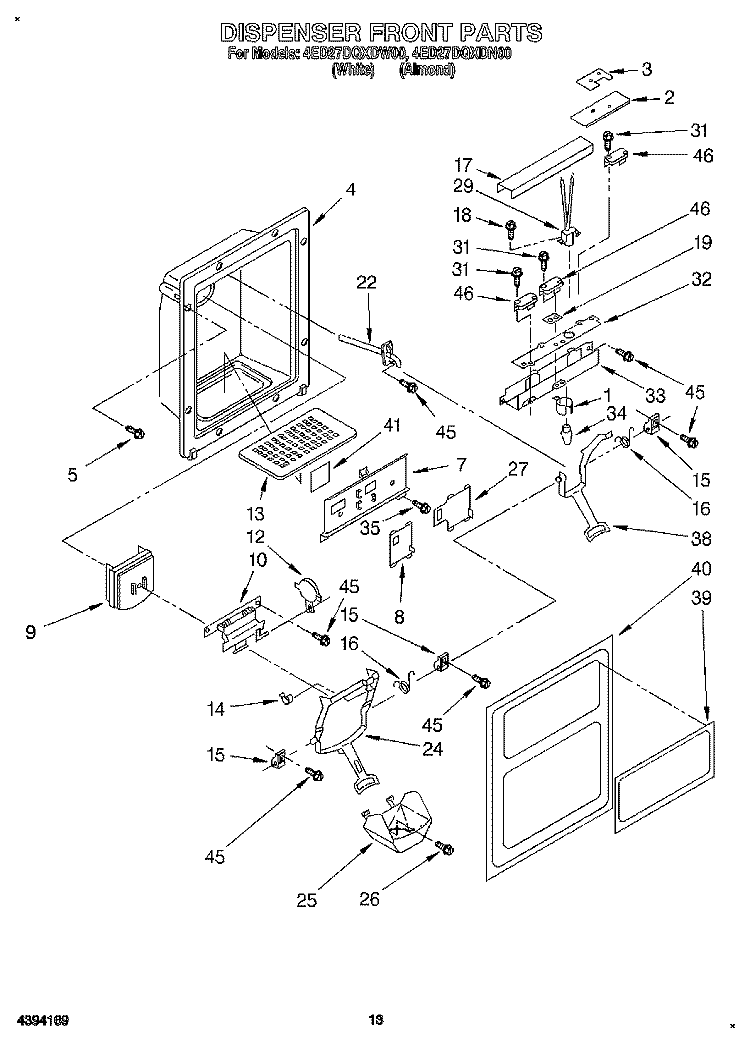 DISPENSER FRONT Diagram and Parts List for 4ED27DQXDN00  Whirlpool Refrigerator
