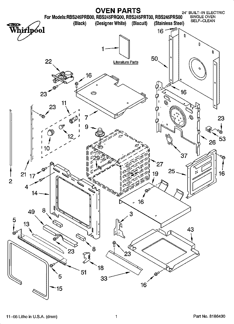 OVEN PARTS Diagram and Parts List for RBS245PRB00  Whirlpool Wall Oven