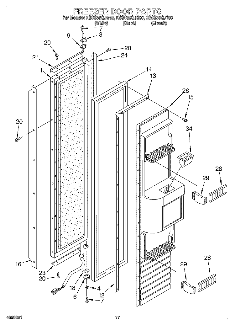 FREEZER DOOR Diagram and Parts List for KSSS36QJT00  KitchenAid Refrigerator