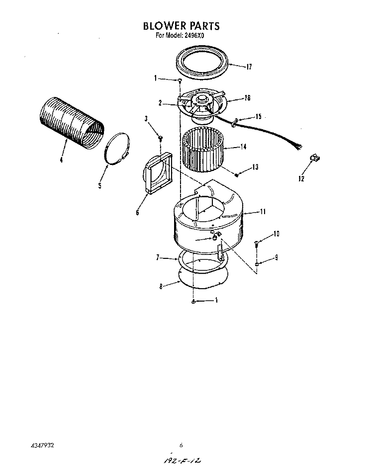 BLOWER Diagram and Parts List for 2496^0A  Whirlpool Range