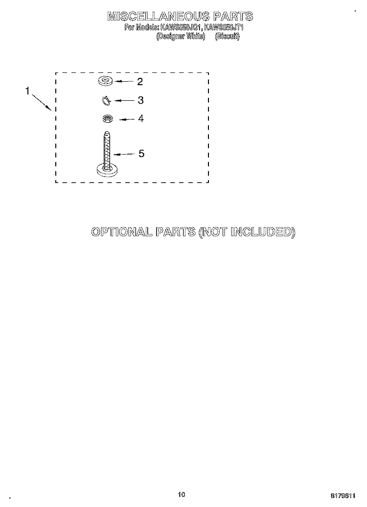 MISCELLANEOUS, OPTIONAL Diagram and Parts List for KAWS850JT1  KitchenAid Washer
