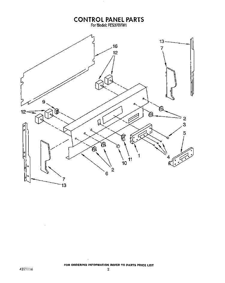 CONTROL PANEL, LIT/OPTIONAL Diagram and Parts List for FES370VL1  Whirlpool Range