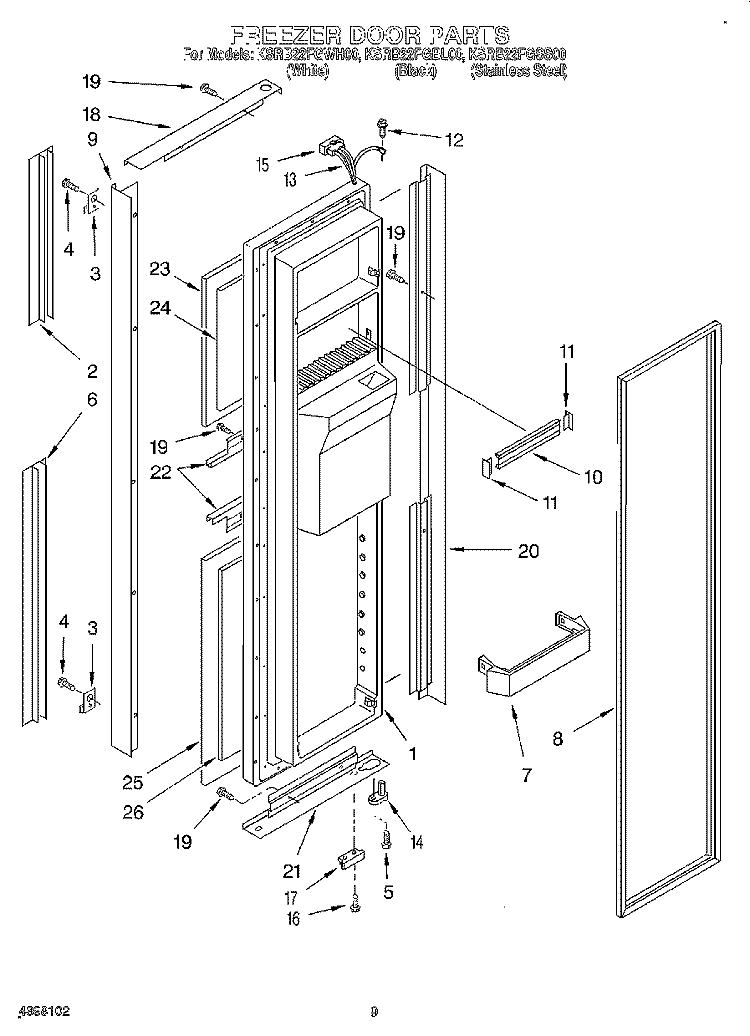 FREEZER DOOR Diagram and Parts List for KSRB22FGSS00  KitchenAid Refrigerator