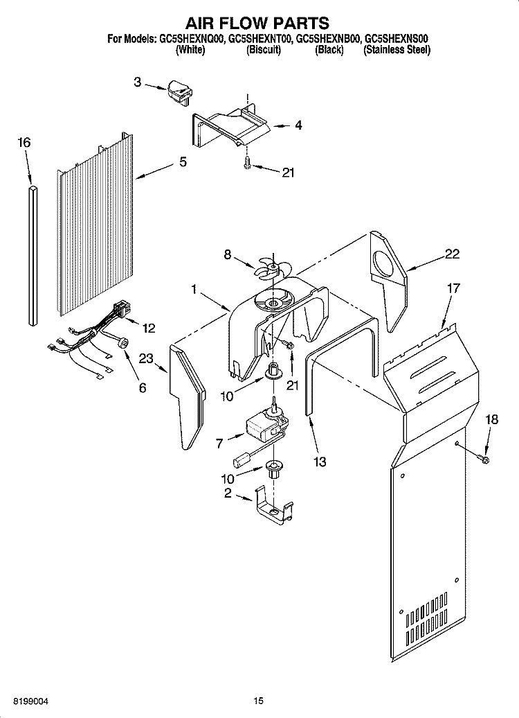 AIR FLOW PARTS Diagram and Parts List for GC5SHEXNT00  Whirlpool Refrigerator