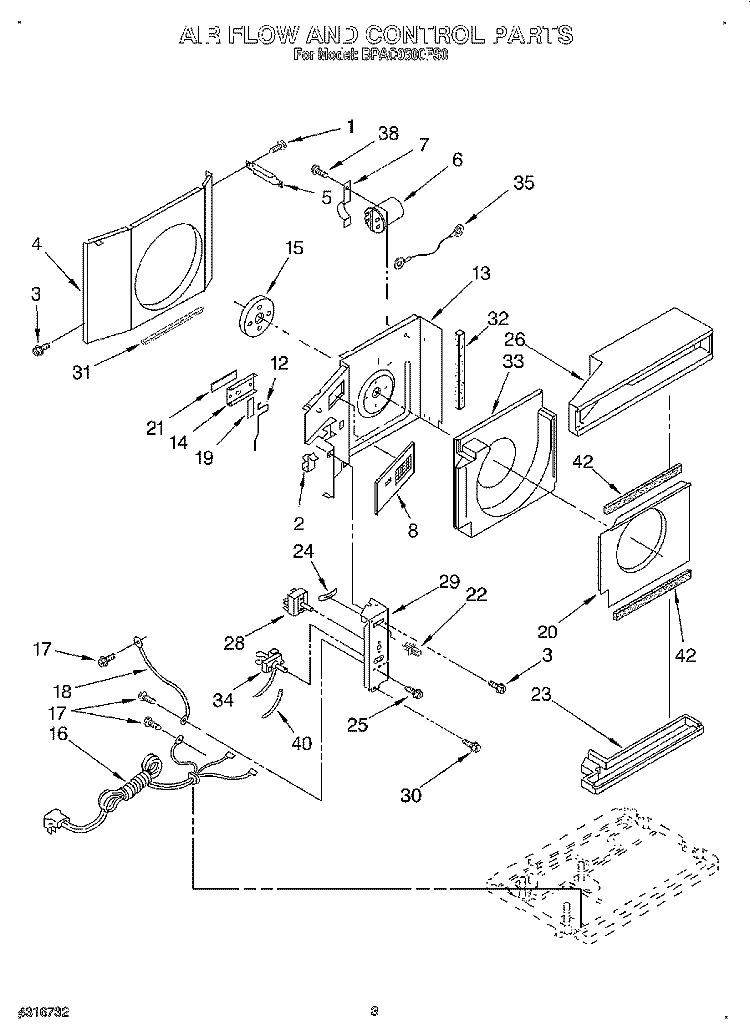 AIR FLOW AND CONTROL Diagram and Parts List for BPAC0500FS0  KitchenAid Air Conditioner