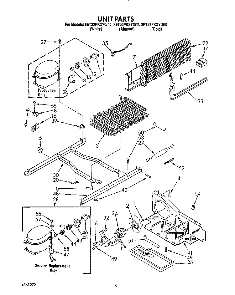 UNIT Diagram and Parts List for 8ET22PKXYN00  Whirlpool Refrigerator