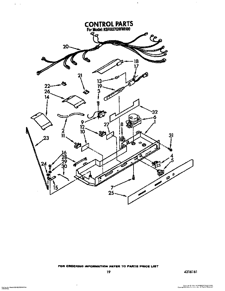 CONTROL Diagram and Parts List for KSRB27QWWH00  KitchenAid Refrigerator