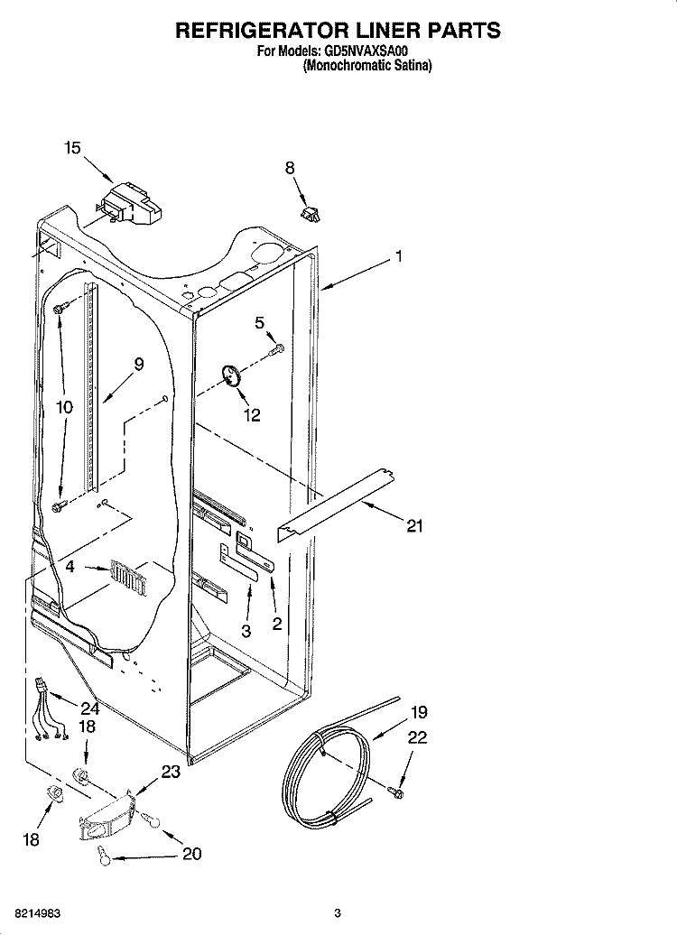 REFRIGERATOR LINER PARTS Diagram and Parts List for GD5NVAXSA00  Whirlpool Refrigerator
