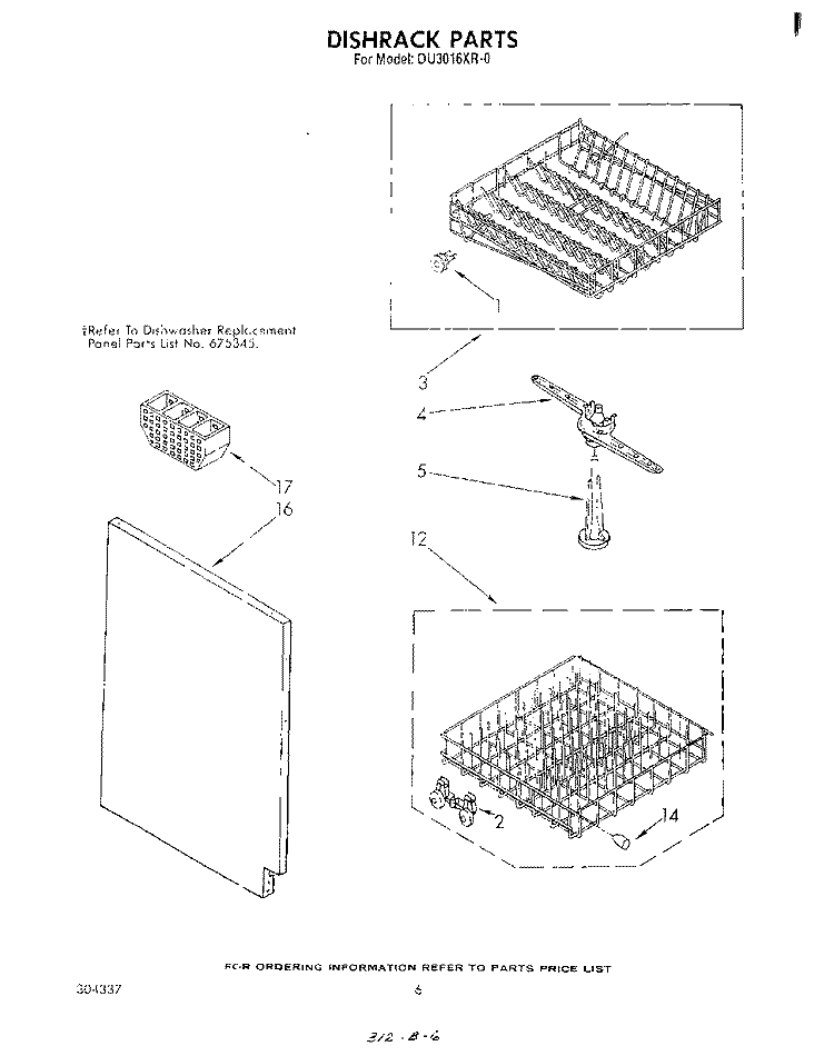 DISHRACK Diagram and Parts List for DU3016XR0  Whirlpool Dishwasher