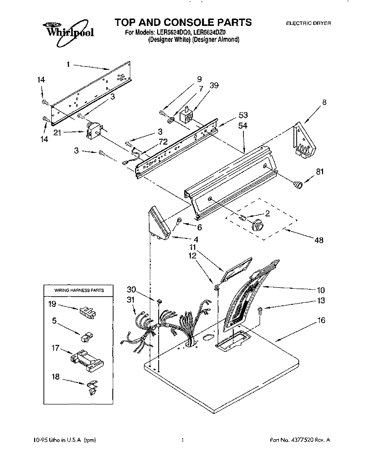 SECTION Diagram and Parts List for LER5624DZ0  Whirlpool Dryer