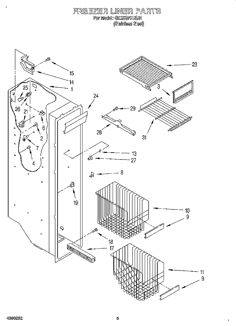 FREEZER LINER Diagram and Parts List for GD25SFXHS01  Whirlpool Refrigerator