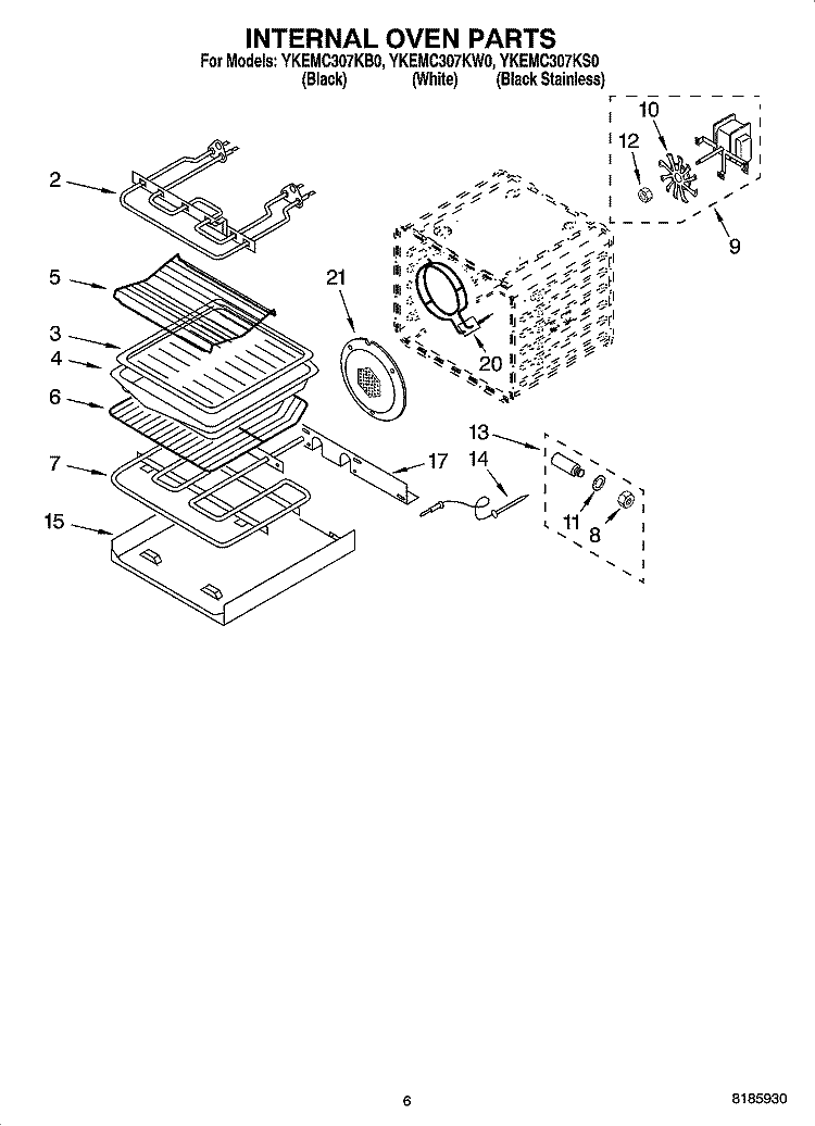 INTERNAL OVEN PARTS Diagram and Parts List for YKEMC307KS0  KitchenAid Microwave Oven Combo