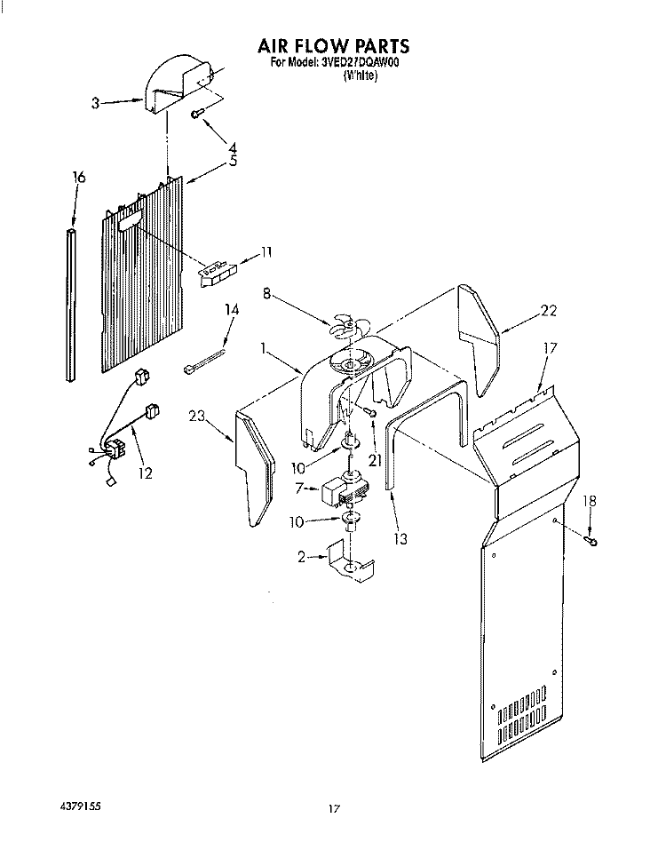 AIRFLOW Diagram and Parts List for 3VED27DQAW00  Whirlpool Refrigerator
