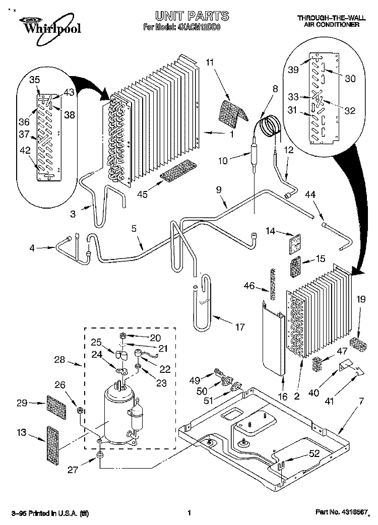 UNIT, LITERATURE Diagram and Parts List for 4XACM12DD0  Whirlpool Air Conditioner