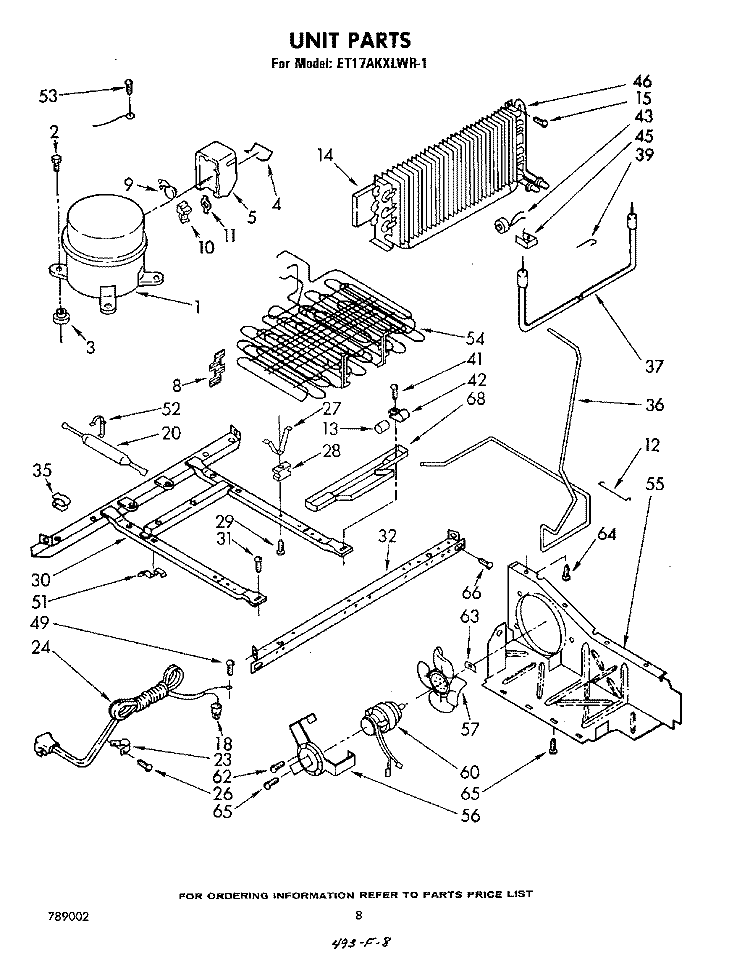 UNIT Diagram and Parts List for ET17AKXLWR1  Whirlpool Refrigerator