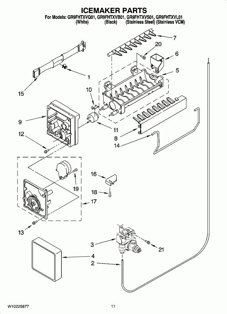 ICEMAKER PARTS Diagram and Parts List for GR9FHTXVQ01  Whirlpool Refrigerator