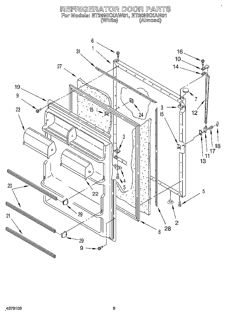 REFRIGERATOR DOOR, LIT/OPTIONAL Diagram and Parts List for ET20NKXAW01  Whirlpool Refrigerator