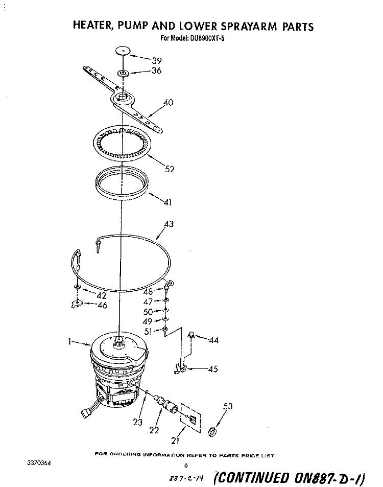 HEATER, PUMP, AND LOWER SPRAY ARM Diagram and Parts List for DU8900XT5  Whirlpool Dishwasher