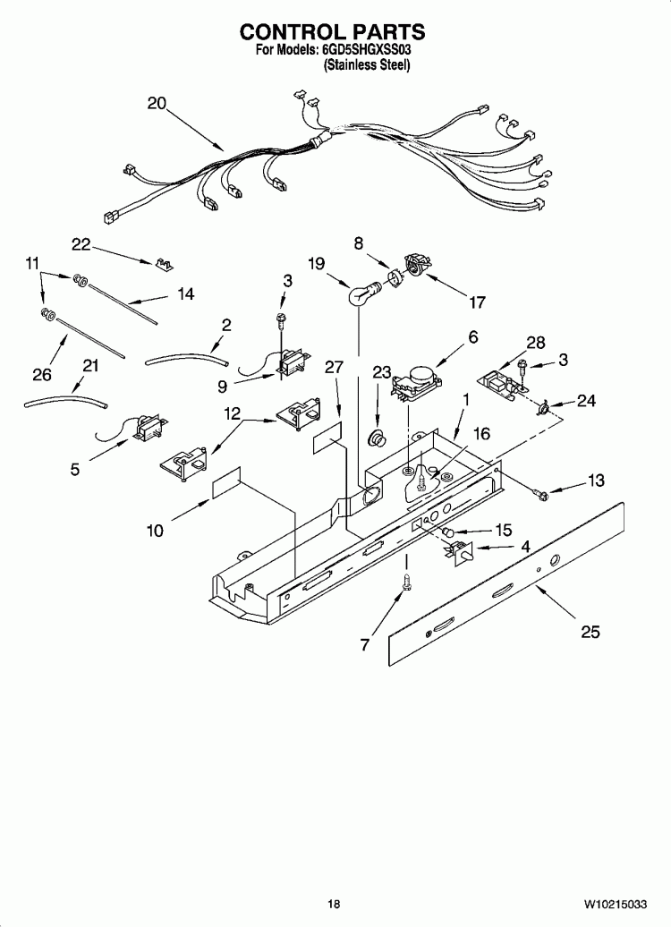 CONTROL PARTS Diagram and Parts List for 6GD5SHGXSS03  Whirlpool Refrigerator