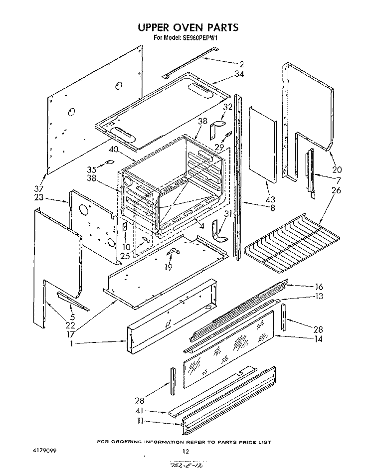 UPPER OVEN Diagram and Parts List for SE960PEPW1  Whirlpool Range