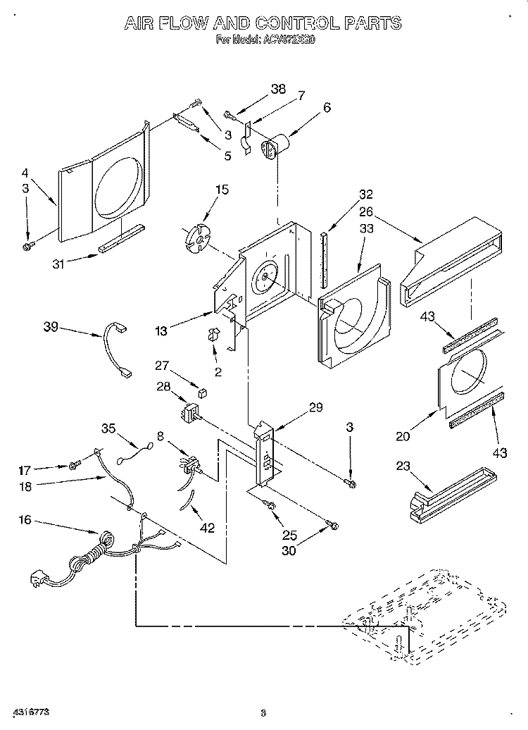 AIRFLOW AND CONTROL Diagram and Parts List for ACV072XG0  Whirlpool Air Conditioner