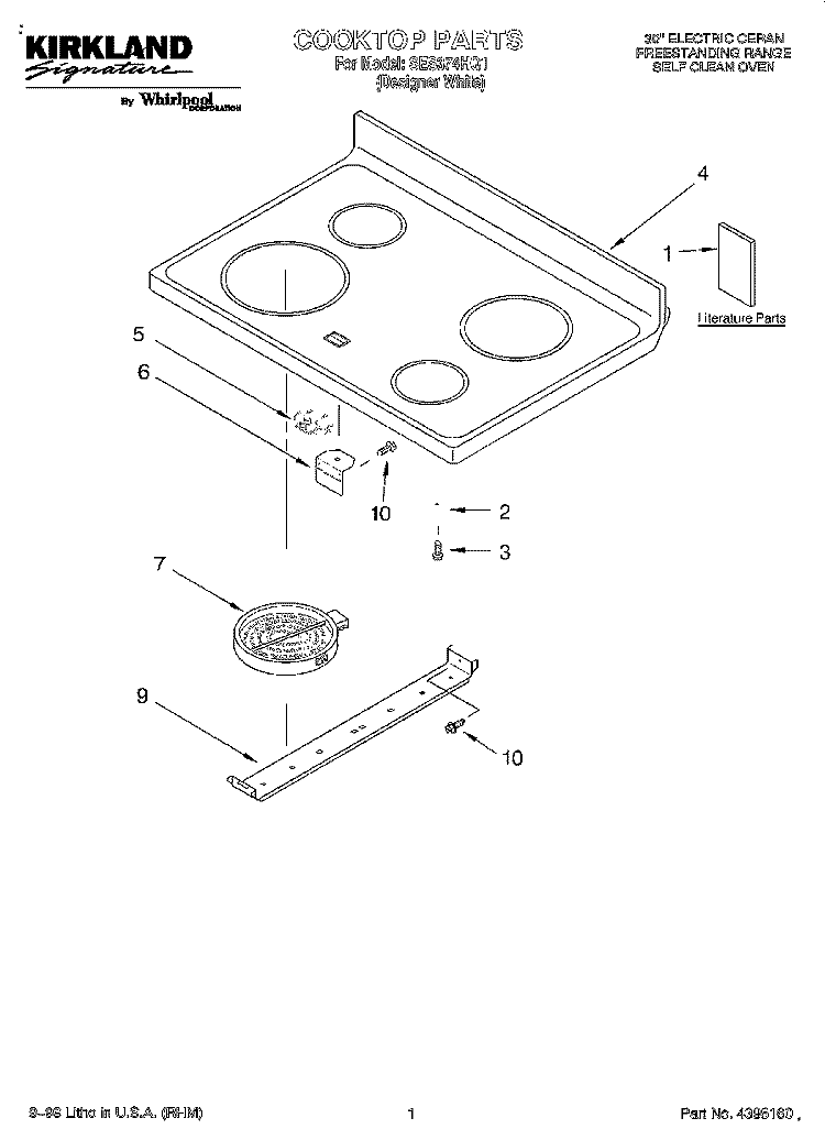 COOKTOP, LITERATURE Diagram and Parts List for SES374HQ1  Whirlpool Range