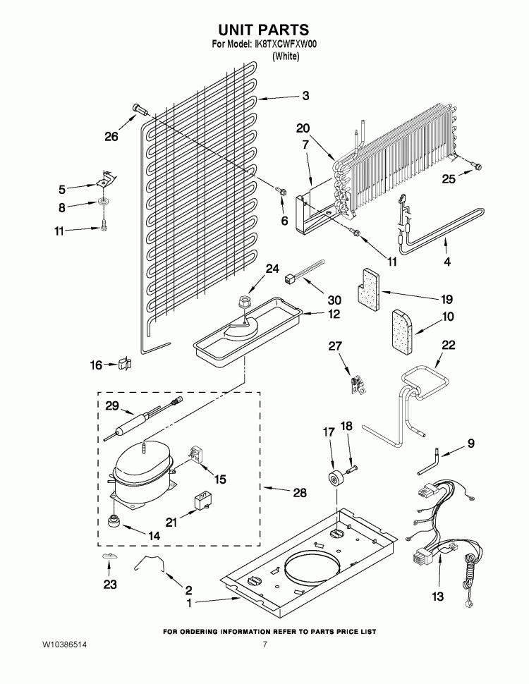 UNIT PARTS Diagram and Parts List for IK8TXCWFXW00  Whirlpool Refrigerator