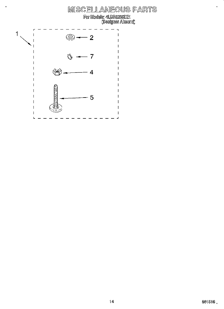 MISCELLANEOUS, LIT/OPTIONAL Diagram and Parts List for 4LBR8255DZ1  Whirlpool Washer