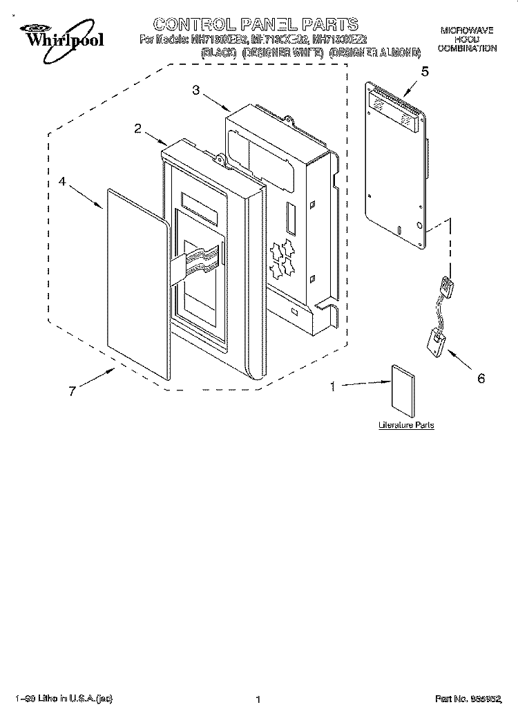CONTROL PANEL, LITERATURE Diagram and Parts List for MH7130XEZ2  Whirlpool Microwave