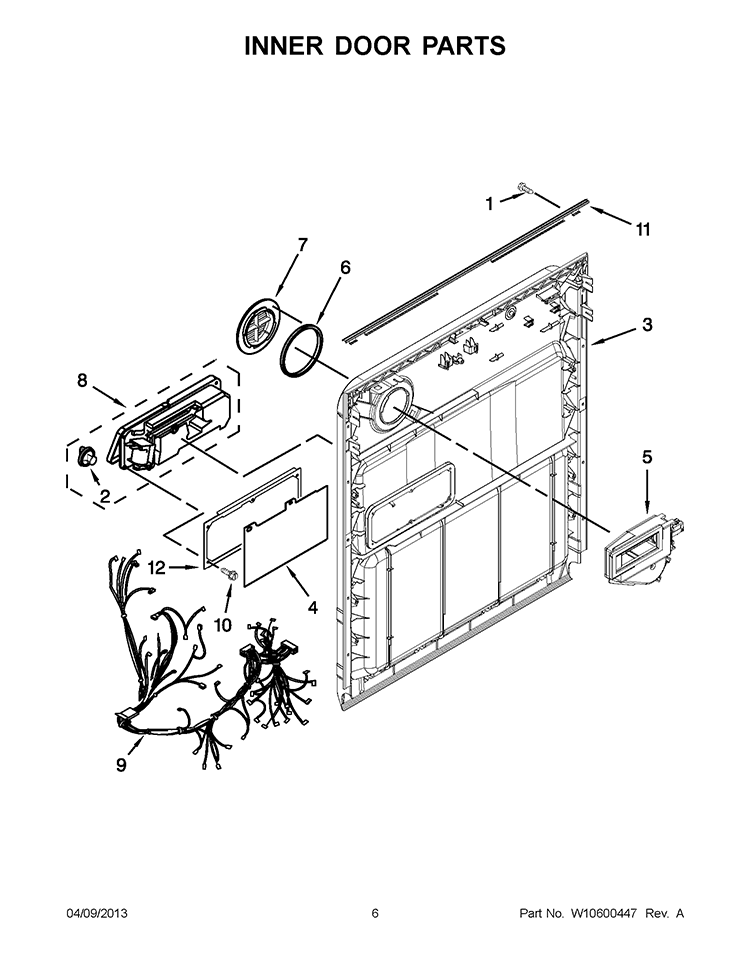 INNER DOOR PARTS Diagram and Parts List for WDF530PLYM5  Whirlpool Dishwasher