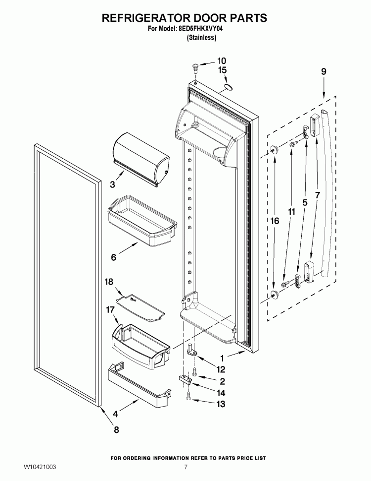 REFRIGERATOR DOOR PARTS Diagram and Parts List for 8ED5FHKXVY04  Whirlpool Refrigerator