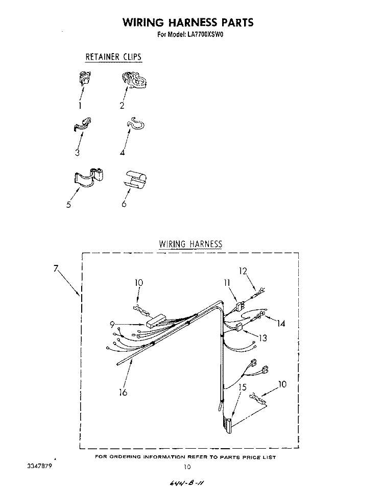 WIRING HARNESS Diagram and Parts List for LA7700XSW0  Whirlpool Washer