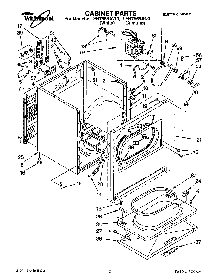 SECTION Diagram and Parts List for LER7858AW0  Whirlpool Dryer