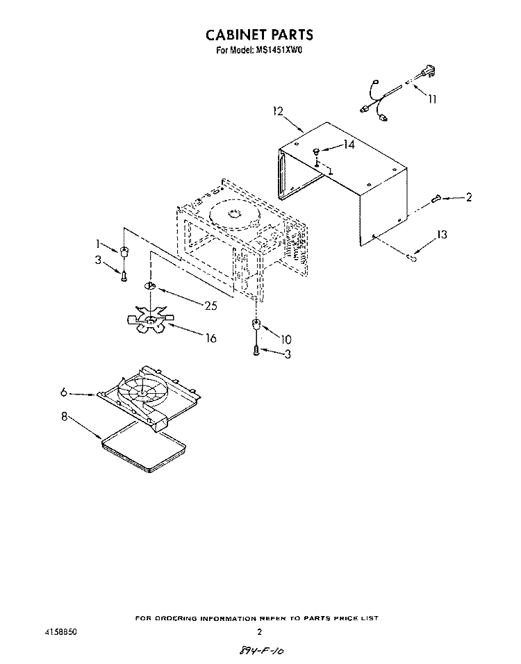 CABINET Diagram and Parts List for MS1451XW0  Whirlpool Wall Oven