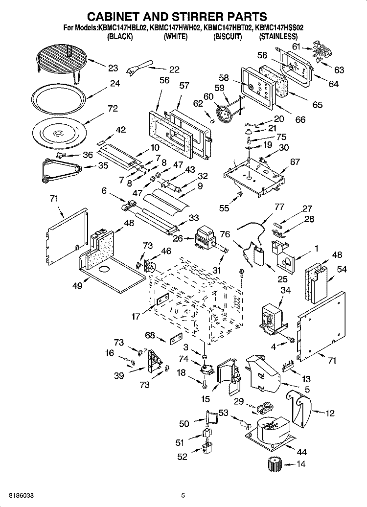 CABINET AND STIRRER PARTS Diagram and Parts List for KBMC147HBT02  KitchenAid Microwave Oven Combo