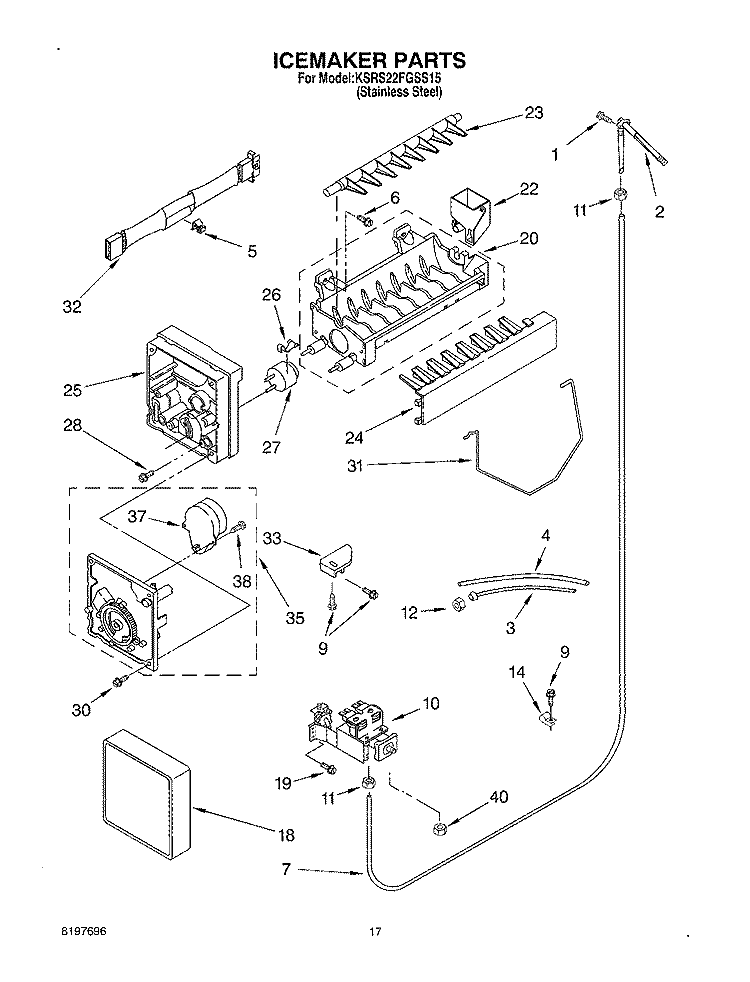 ICE MAKER Diagram and Parts List for KSRS22FGSS15  KitchenAid Refrigerator