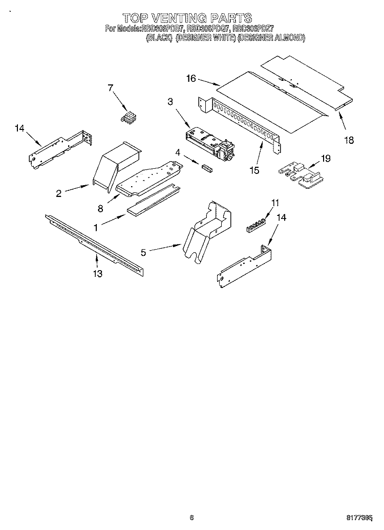 TOP VENTING, OPTIONAL Diagram and Parts List for RBD306PDB7  Whirlpool Wall Oven