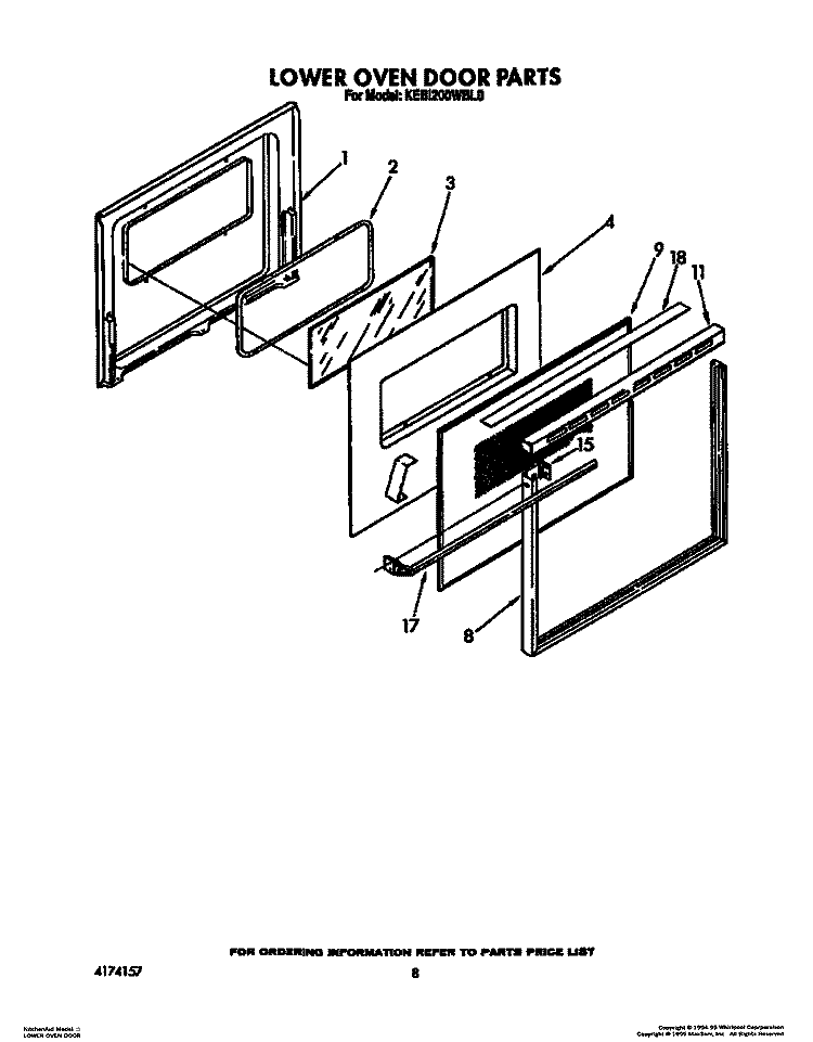 LOWER OVEN DOOR Diagram and Parts List for KEBI200WBL0  KitchenAid Wall Oven
