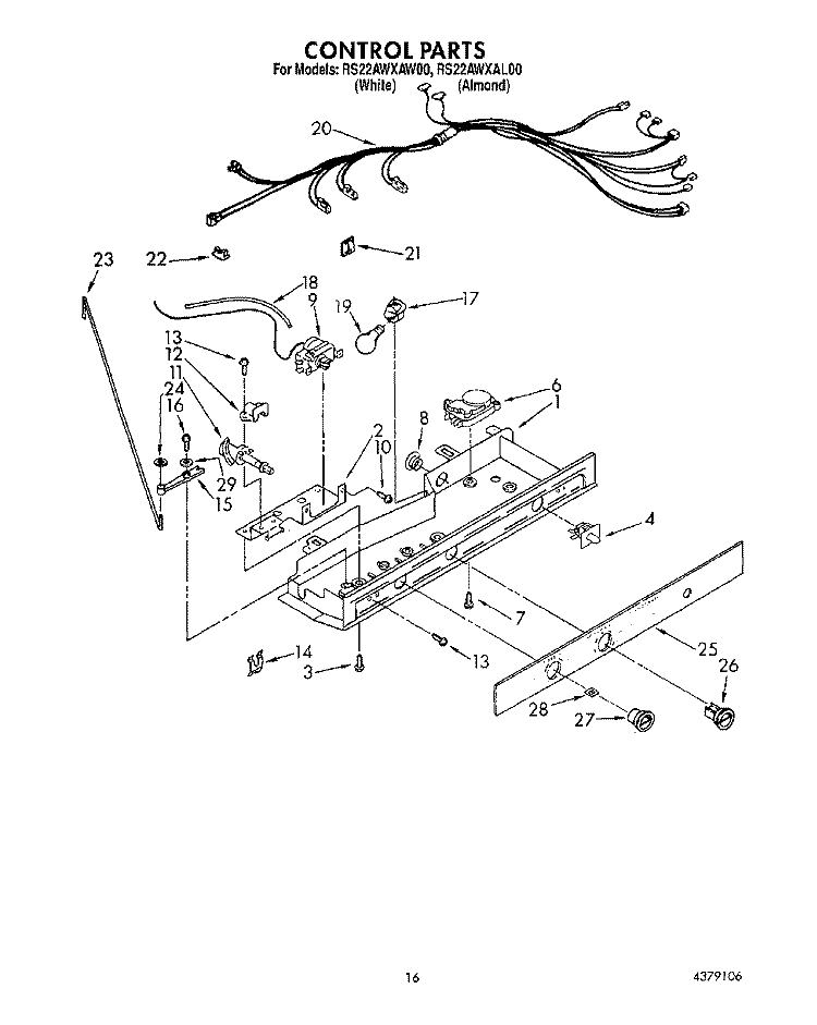 CONTROL Diagram and Parts List for RS22AWXAL00  Roper Refrigerator