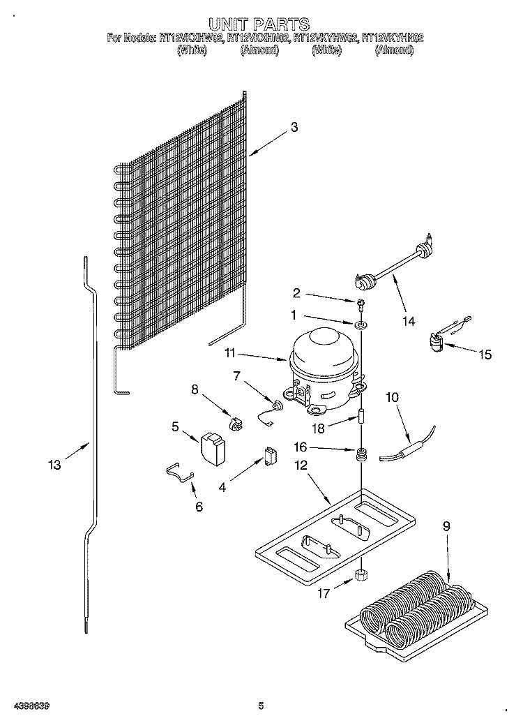 UNIT Diagram and Parts List for RT12VKXHN02  Roper Refrigerator