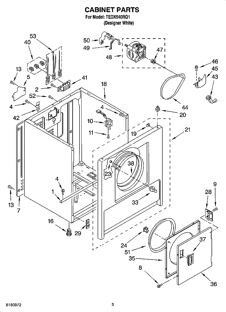 CABINET PARTS Diagram and Parts List for TEDX540RQ1  Estate Dryer
