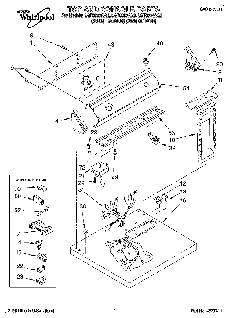TOP AND CONSOLE, LIT/OPTIONAL Diagram and Parts List for LGT6638AN2  Whirlpool Dryer