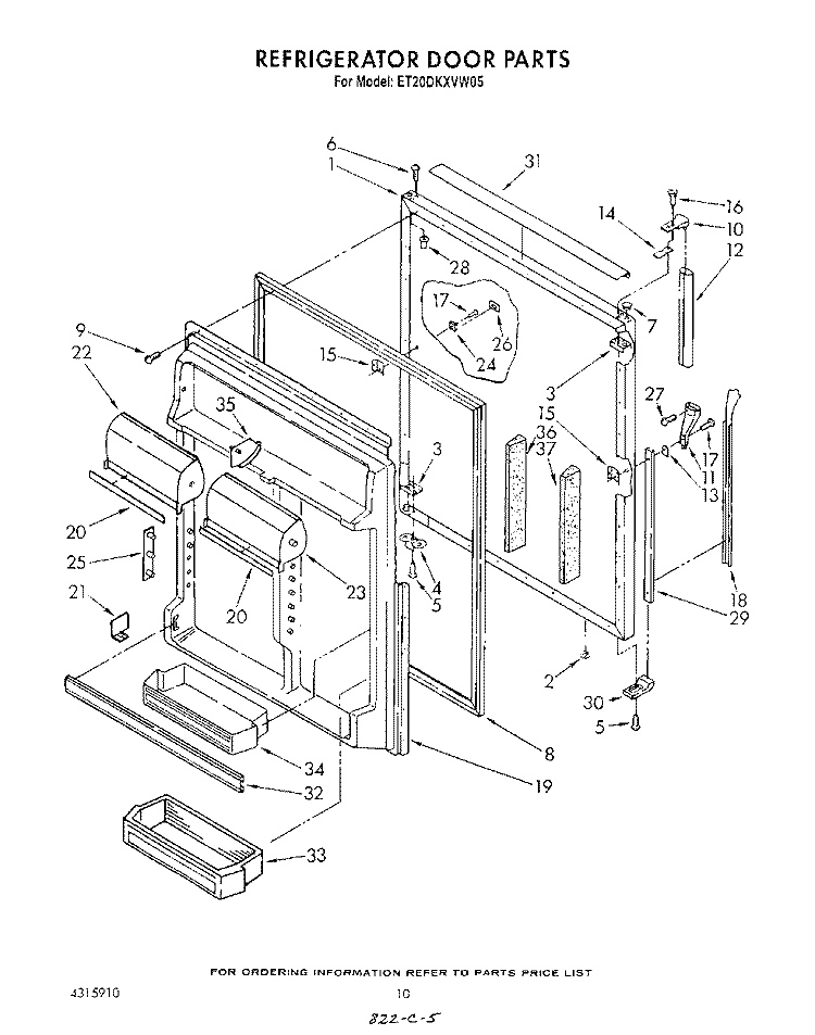 REFRIGERATOR DOOR Diagram and Parts List for ET20DKXVN05  Whirlpool Refrigerator