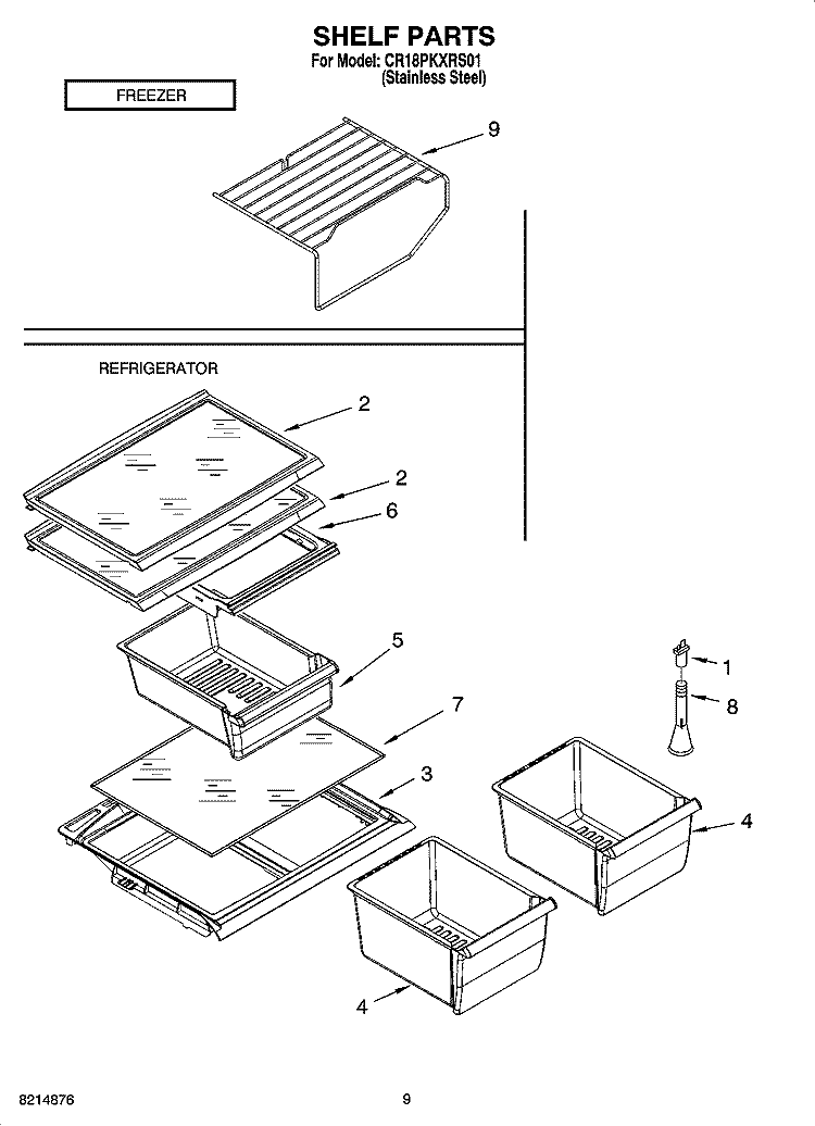 SHELF PARTS, OPTIONAL PARTS (NOT INCLUDED) Diagram and Parts List for CR18PKXRS01  Crosley Refrigerator